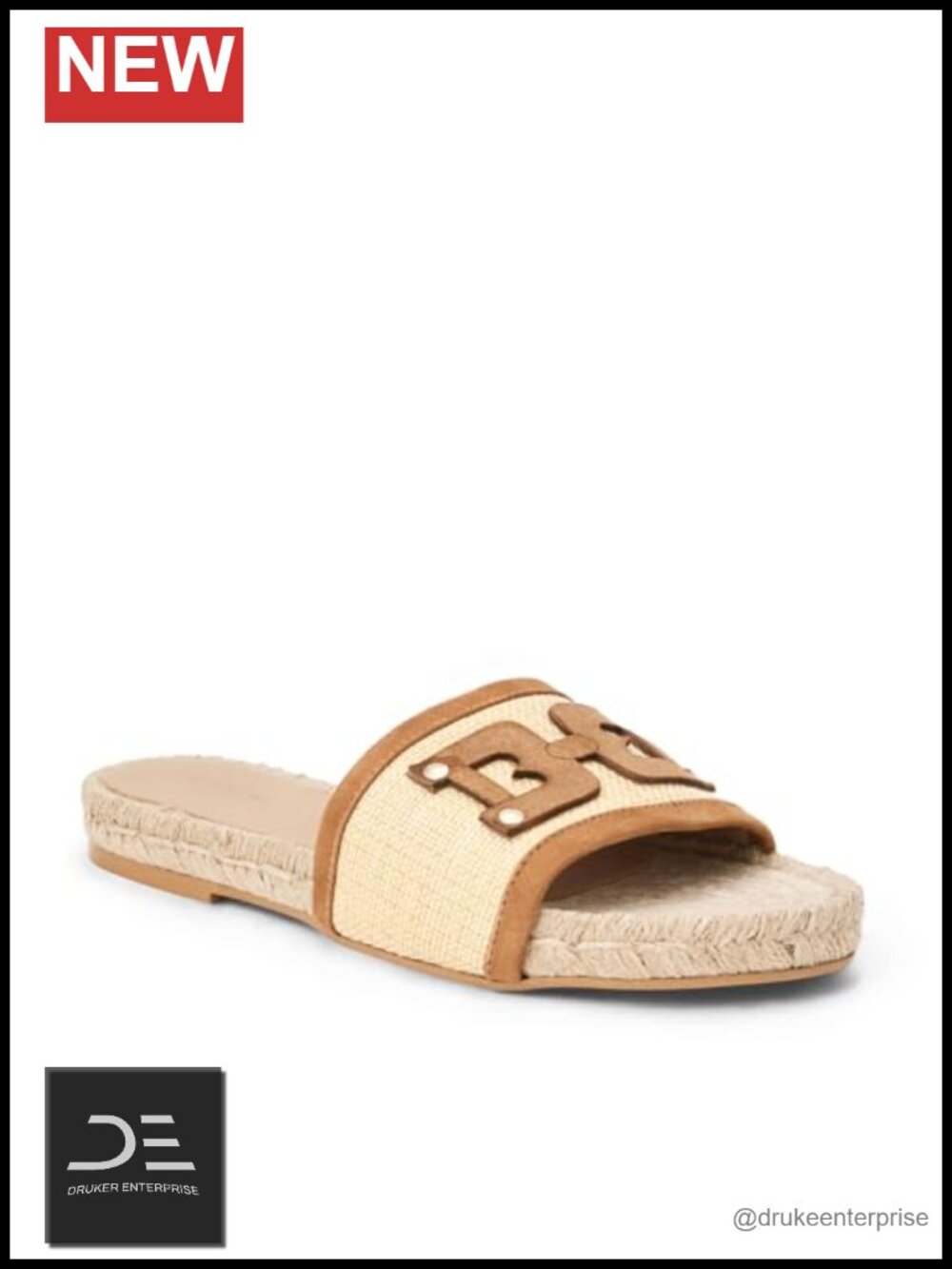 Italian Natural Raffia Flat Sandals Slip On Slide